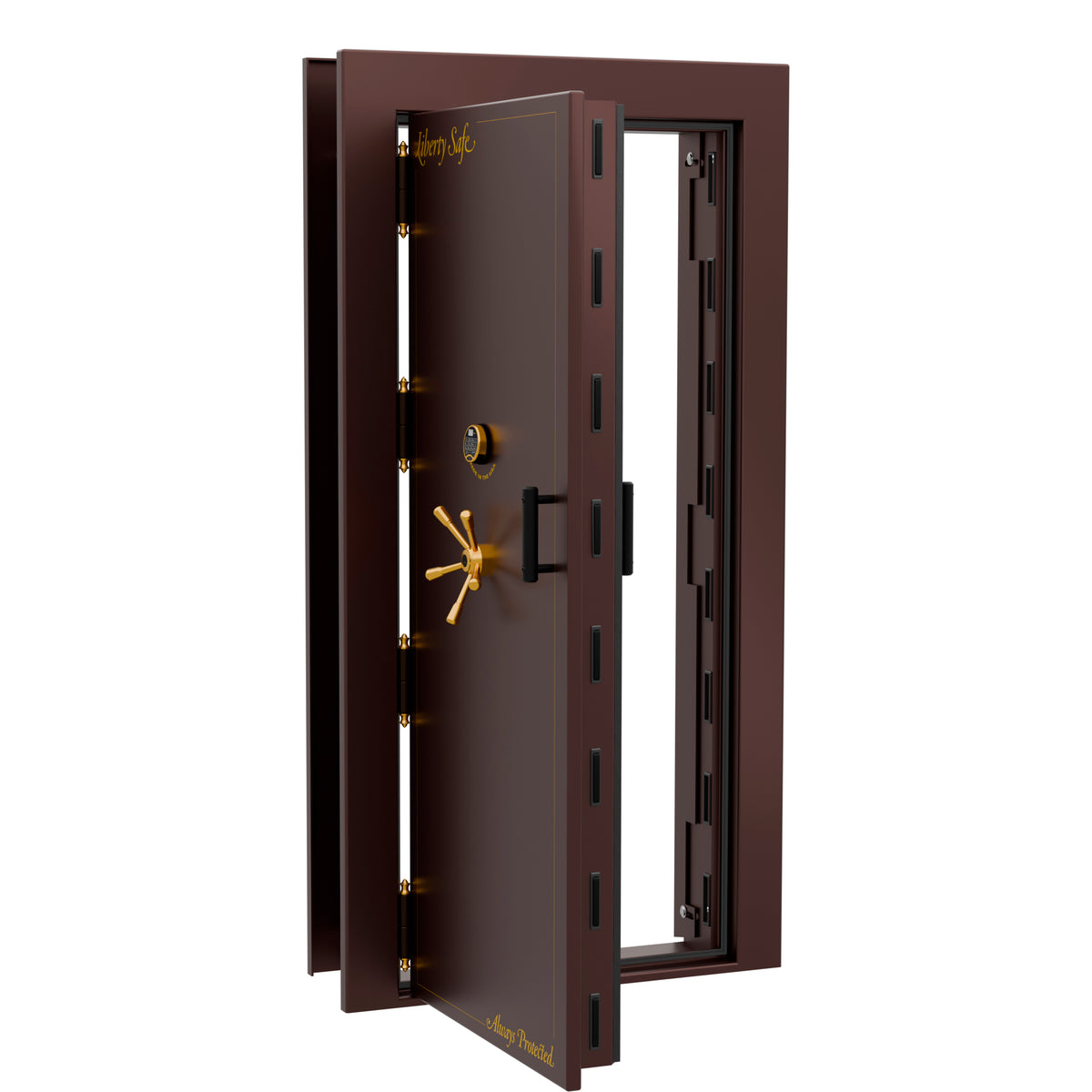 Vault Door Series | Out-Swing | Left  Hinge | Burgundy Marble | Electronic Lock - open