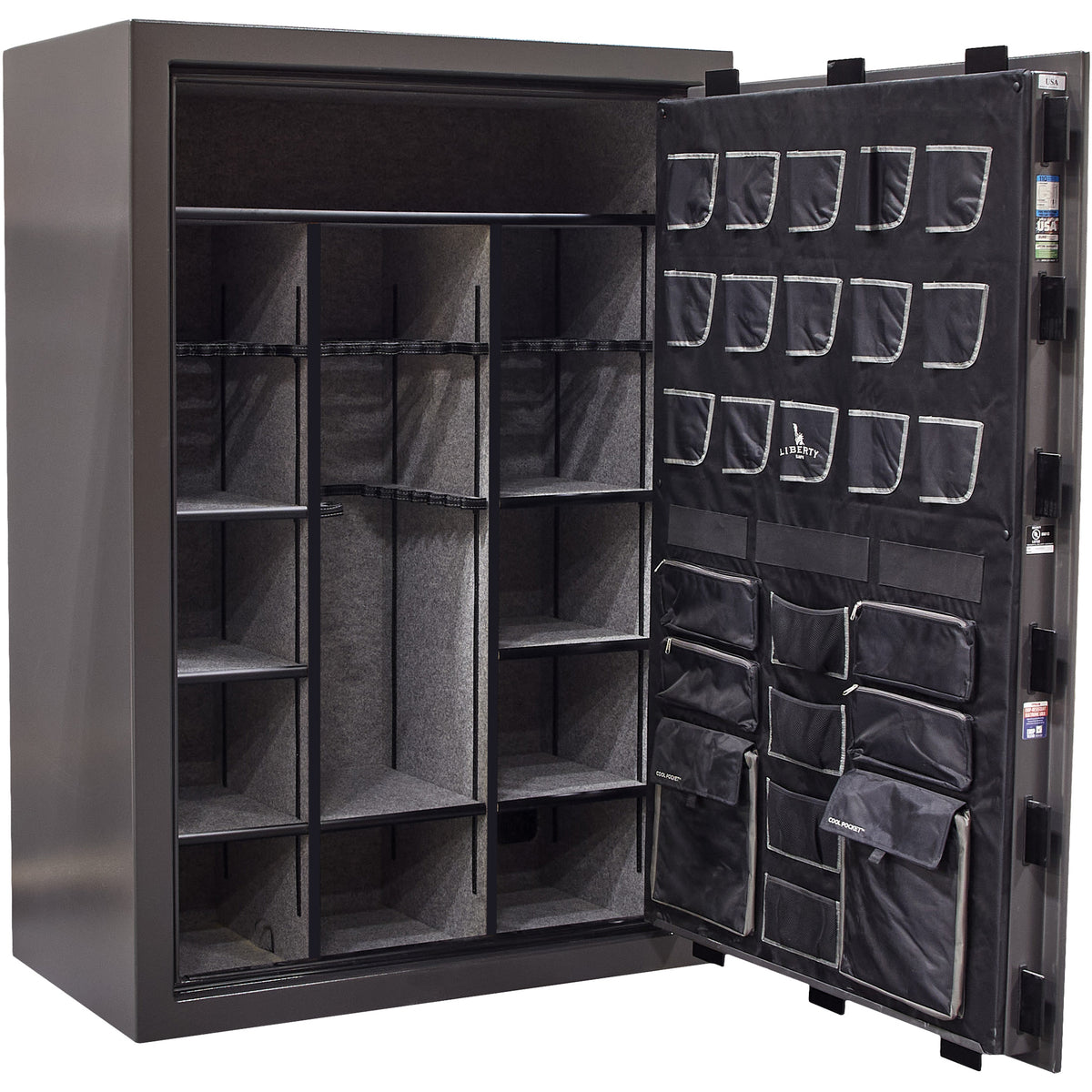 Collector T | Level 5 Security | 110 Minute Fire Protection | Dimensions: 72”(H) x 50”(W) x 27.5"(D) | Gray Marble Electronic Lock - Closed  Door