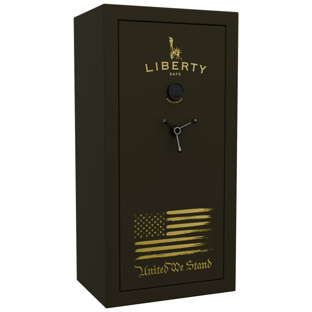 USA Series | Level 3 Security | 60 Minute Fire Rating | 30 | Dimensions: 60.5"(H) x 30"(W) x 22"(D) | OD Green Flag Safe | Black Electronic Lock - Closed